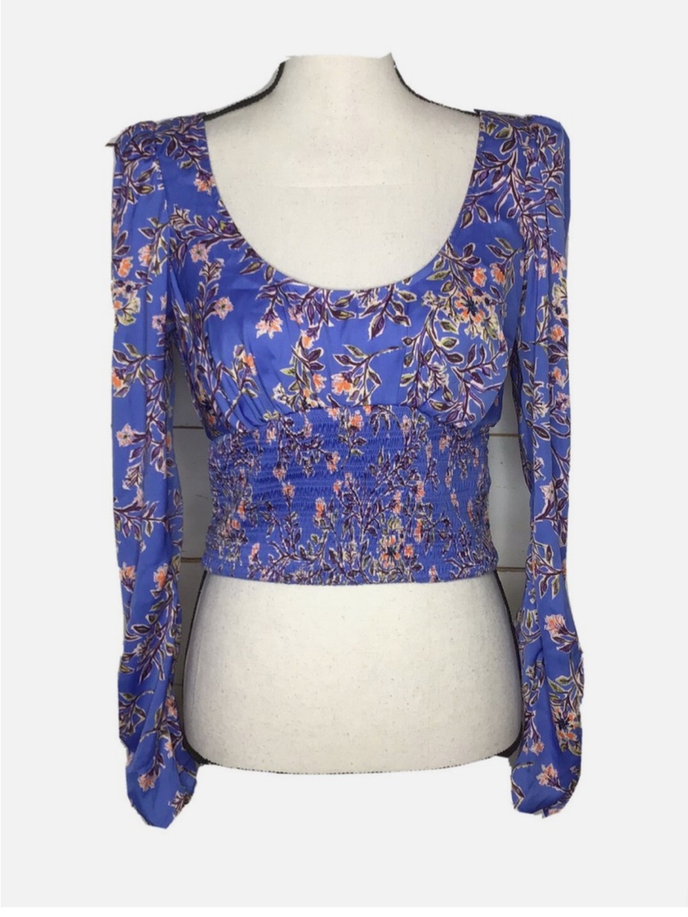 Free People Purple Floral Smocked Crop Top